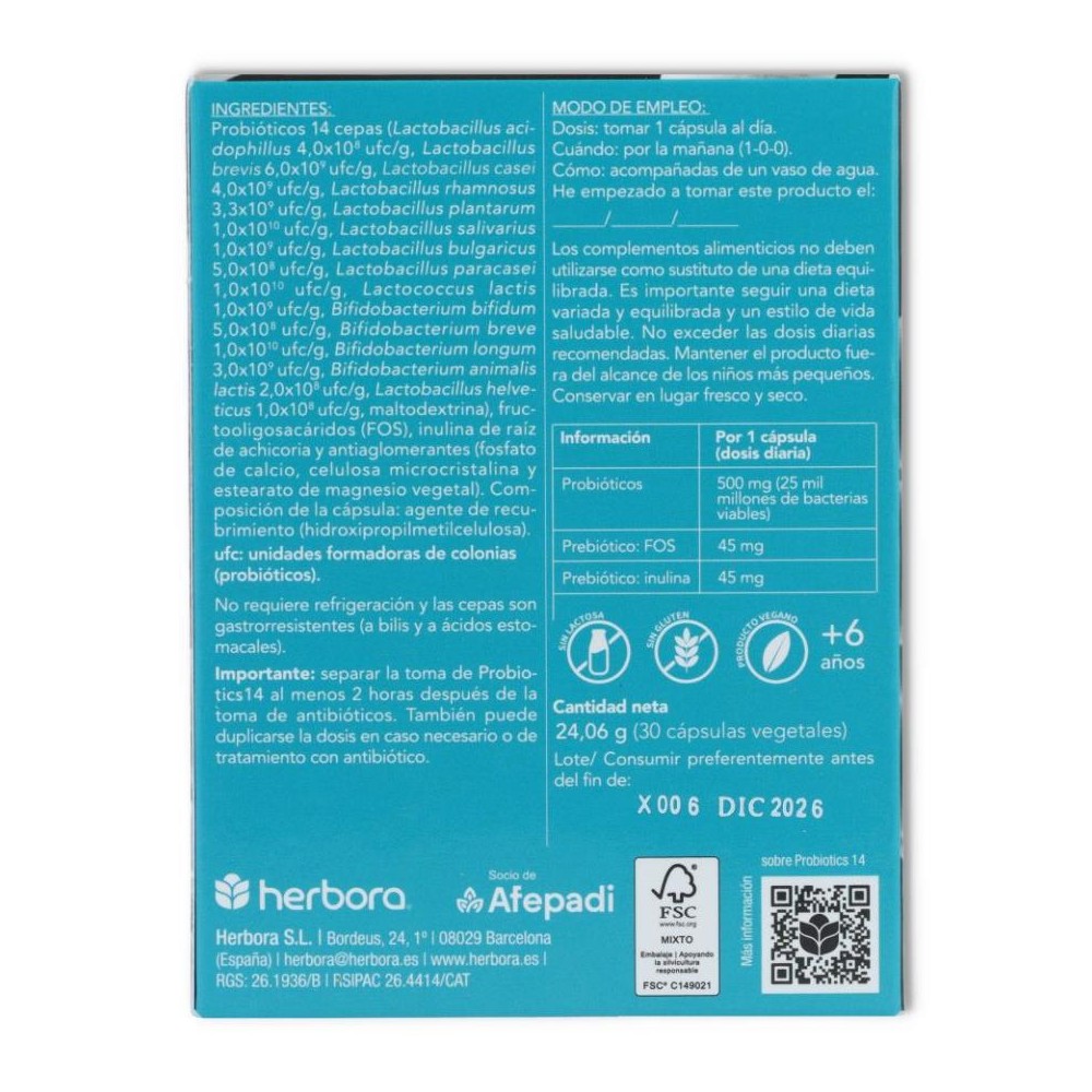 Herbora Pack 2 Cajas Probiotic 14  24 cápsulas 1 U