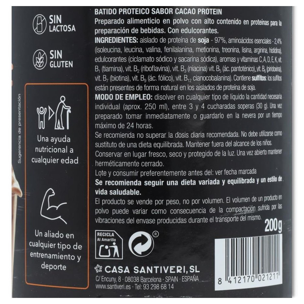 Santiveri Pack 2 Botes Protein Cacao 200 gramos 1 