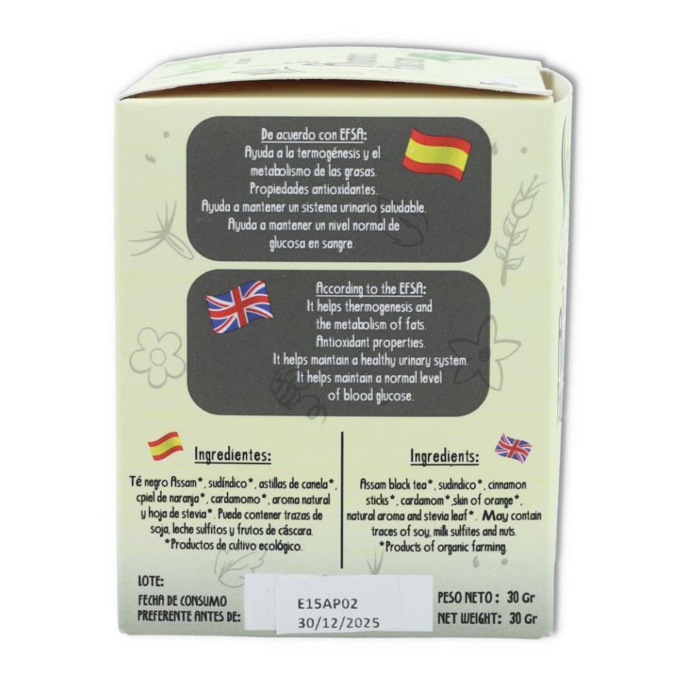 Té Pakistani Bio 15 piramides Stevia del Condado