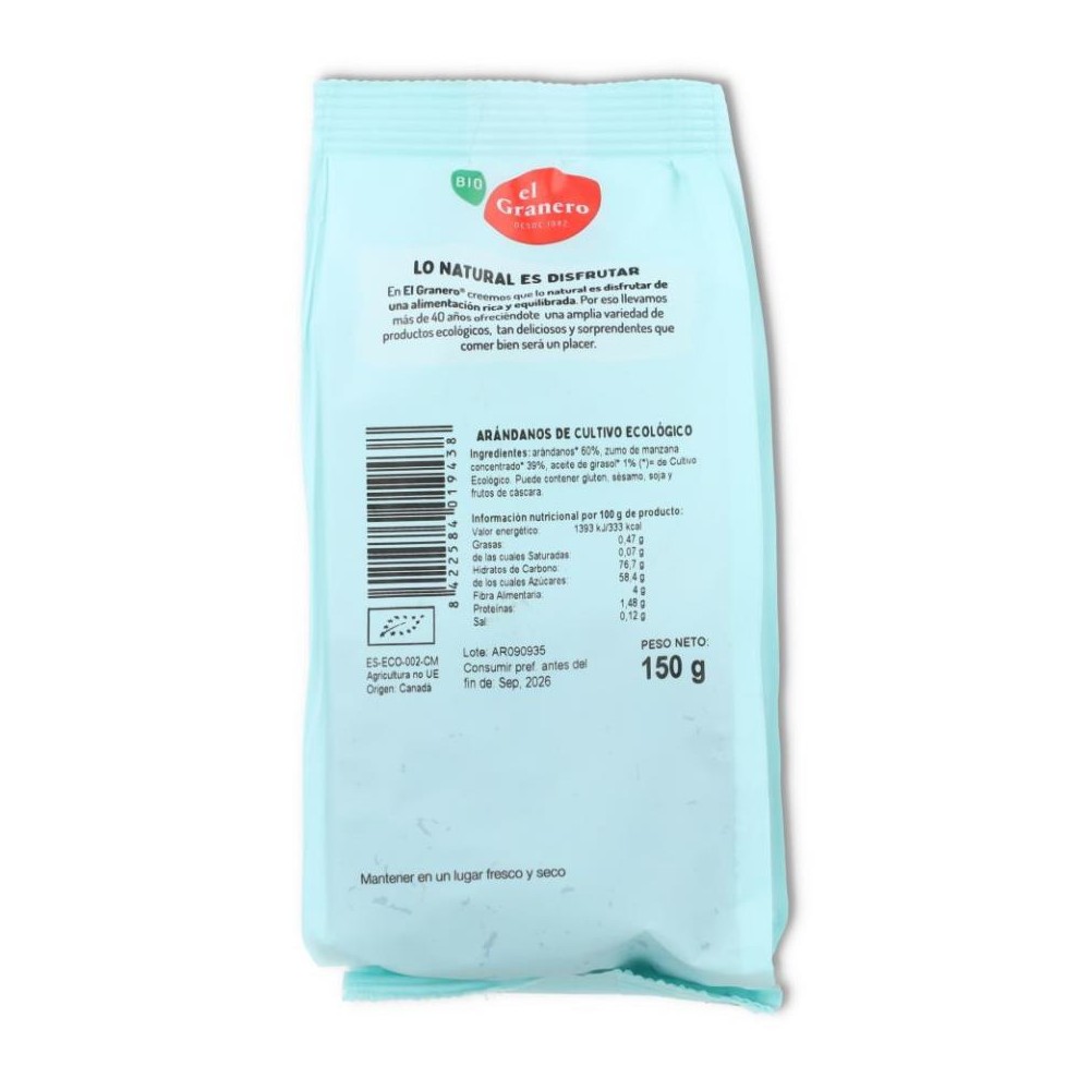ARANDANOS SIN AZUCAR BIO 150 GR Granero Integral
