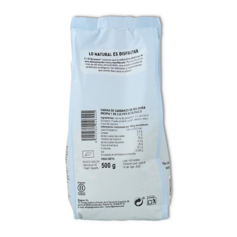 HARINA DE GARBANZOS ECO 500 gr GRANERO INTEGRAL