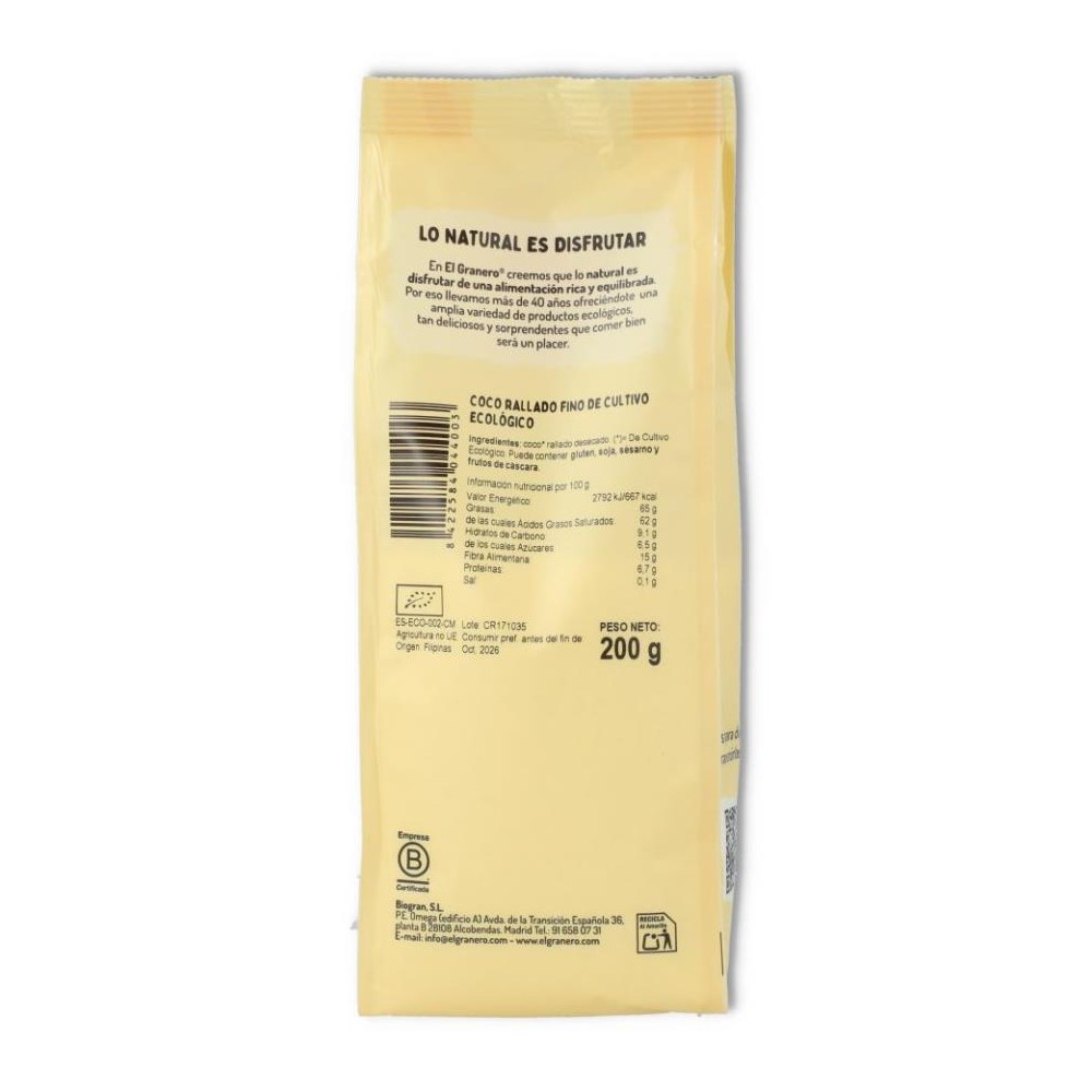El Granero Coco Rallado Fino 200 gr