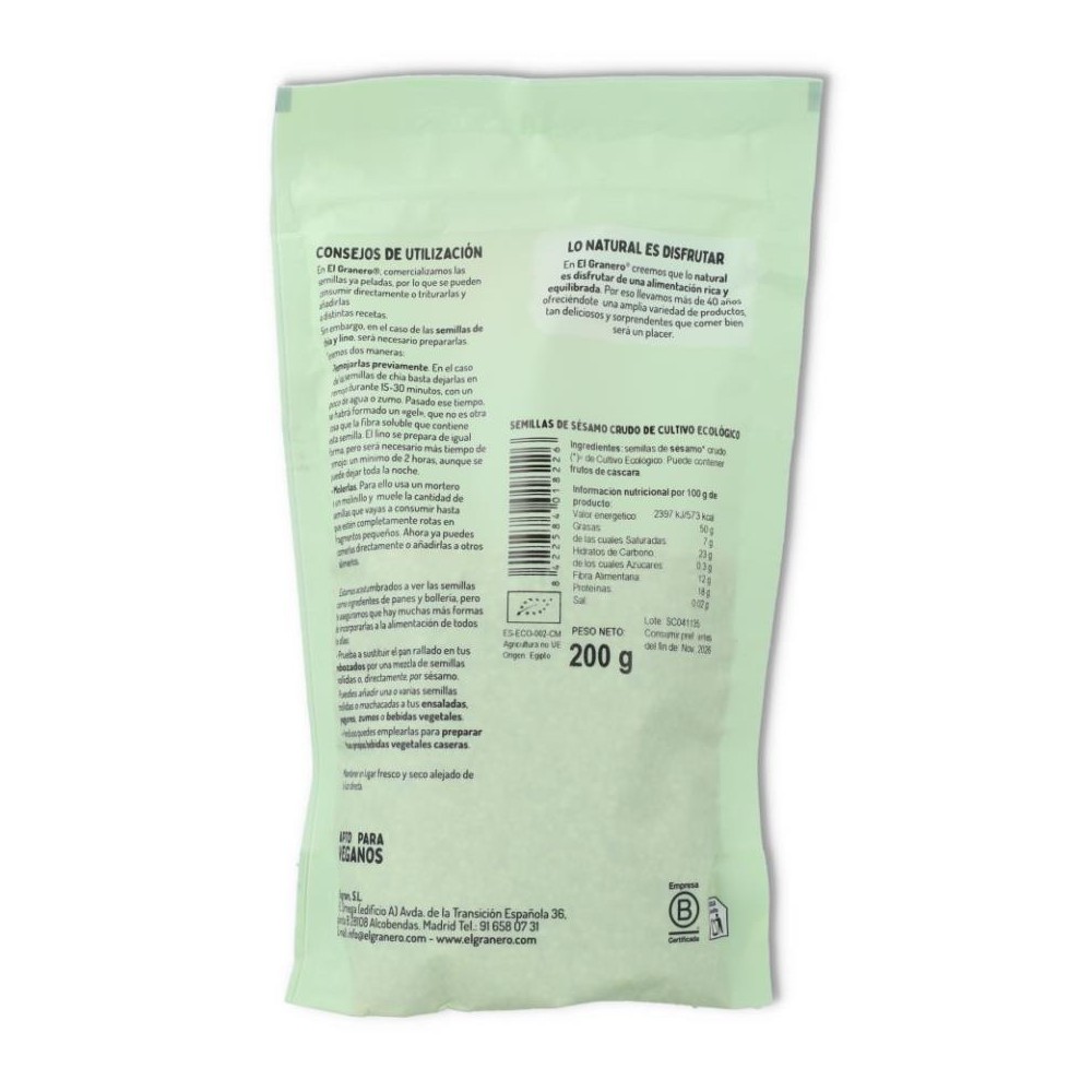 El Granero Sesamo Crudo Bio 200 gr