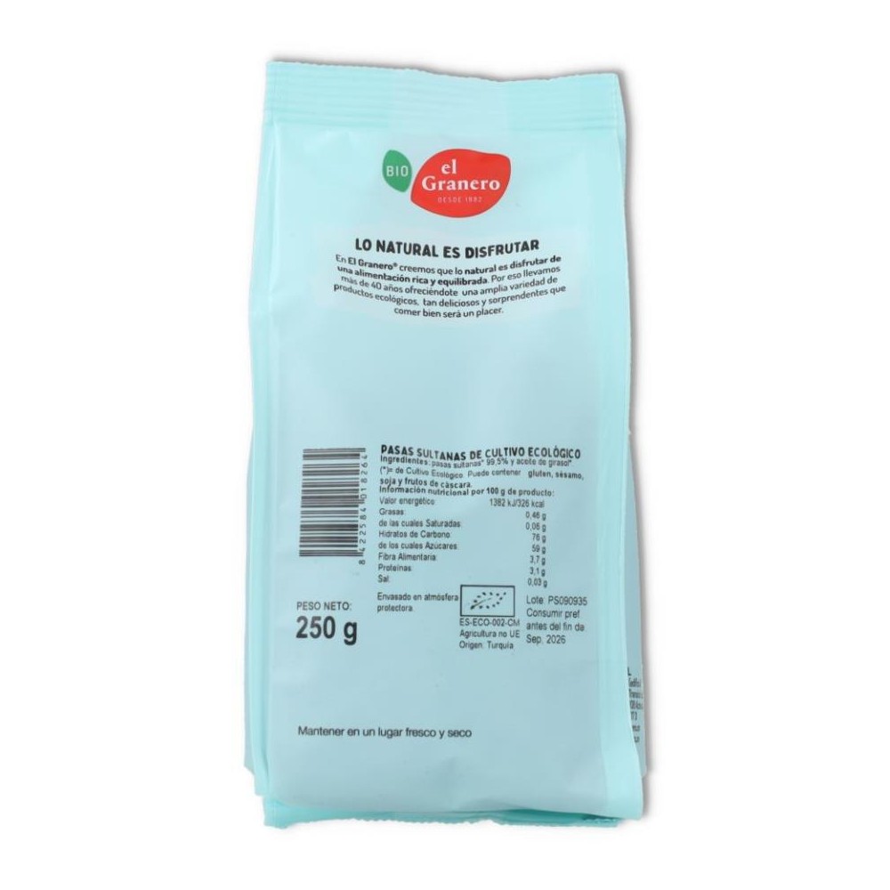 El Granero Pasas Sultanas Bio 250 gr 