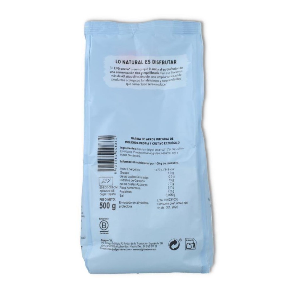 Harina De Arroz Integral Eco 500 gr Granero Integr