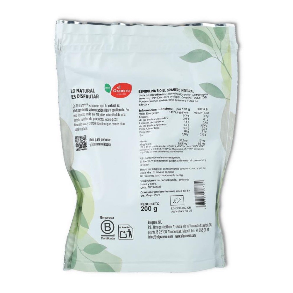 El Granero Espirulina Bio 200 gr