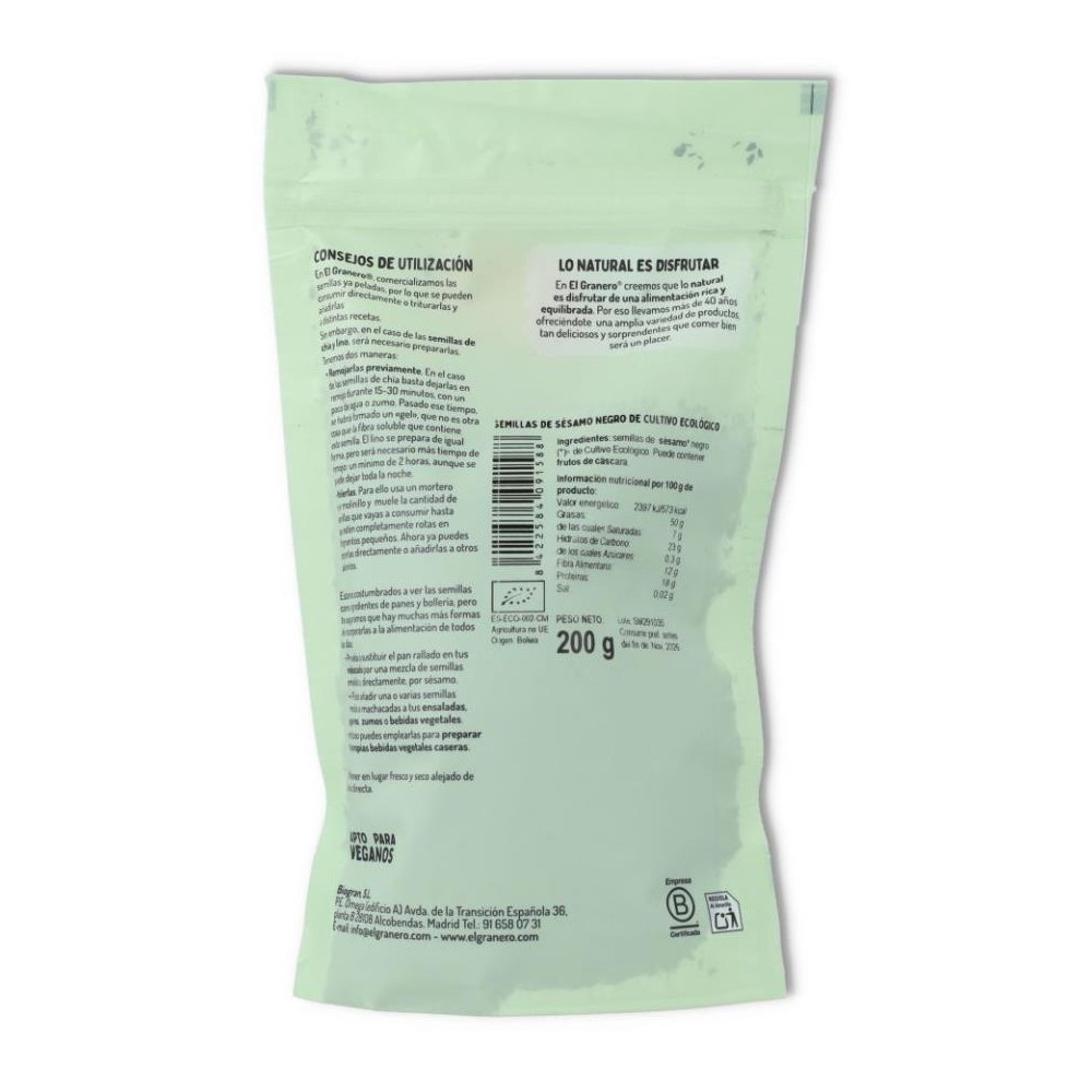 El Granero Semillas Sesamo Negro Bio 200 gr