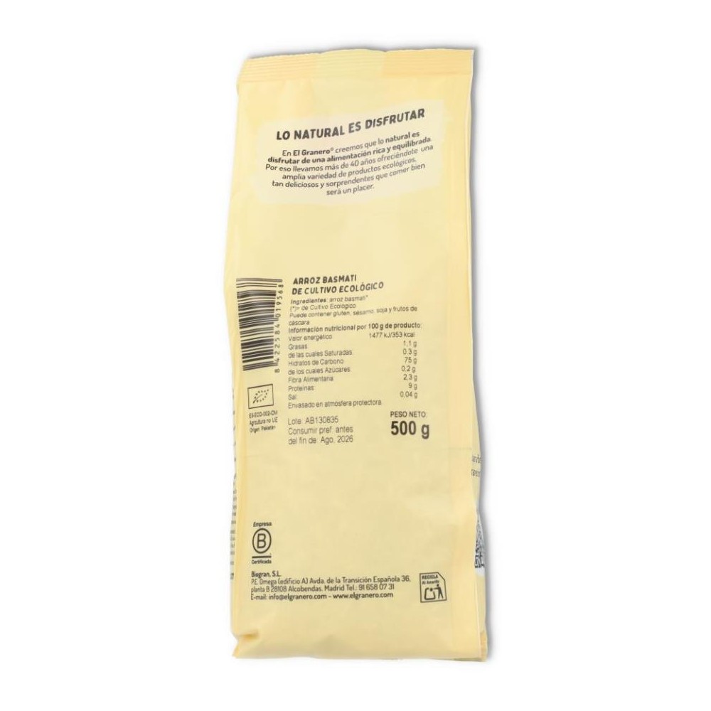 Arroz basmati blanco  bio 500g El granero integral