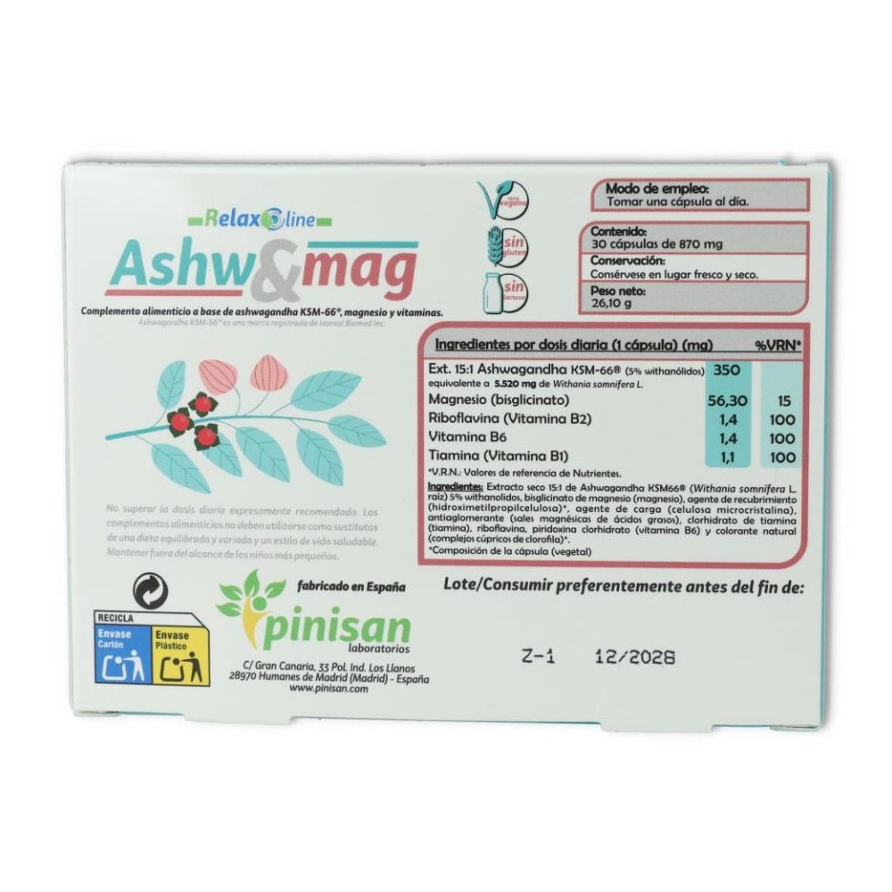 Pinisan Ashwagandha Ksm 66   Magnesio 30 cap