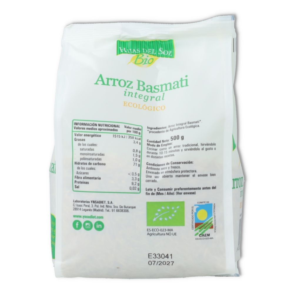 Arroz Integral Basmati Bio 500 gr Ynsadiet