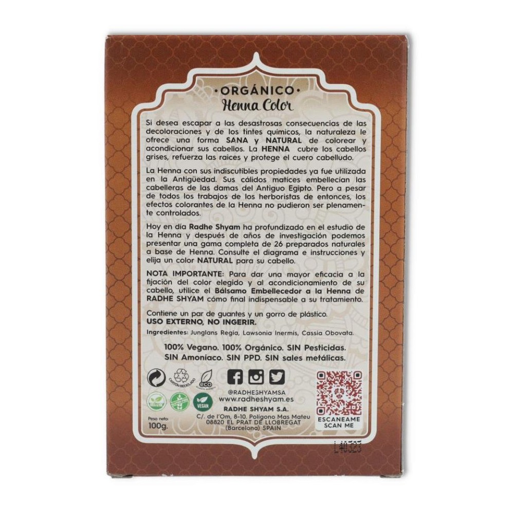 HENNA  CASTAÑO CLARO POLVO  100 gr RADHE SHYAM