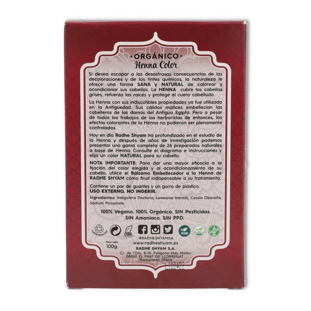 HENNA CASTAÑO CAOBA POLVO  100 gr RADHE SHYAM