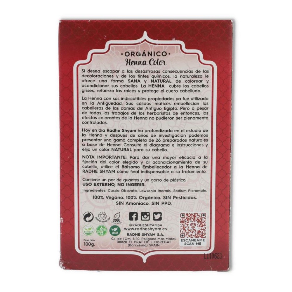 HENNA SUPER CAOBA OSCURO POLVO 100 gr RADHE SHYAM