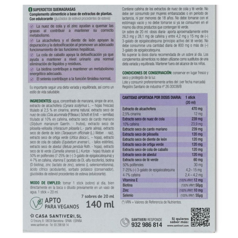 SuperDetox Quemagrasa 7 sticks Santiveri