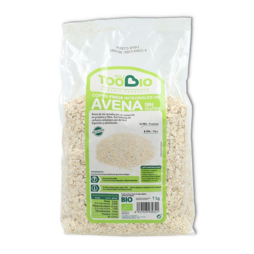 Copos de avena finos sin gluten 1K bio Toobio