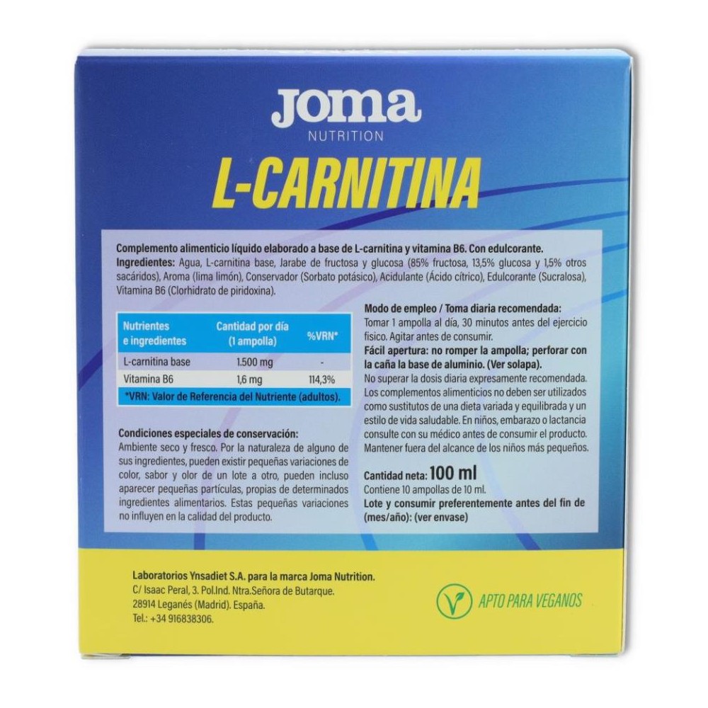 Joma L-Carnitina 10 ampollas de Sabor Lima Limón