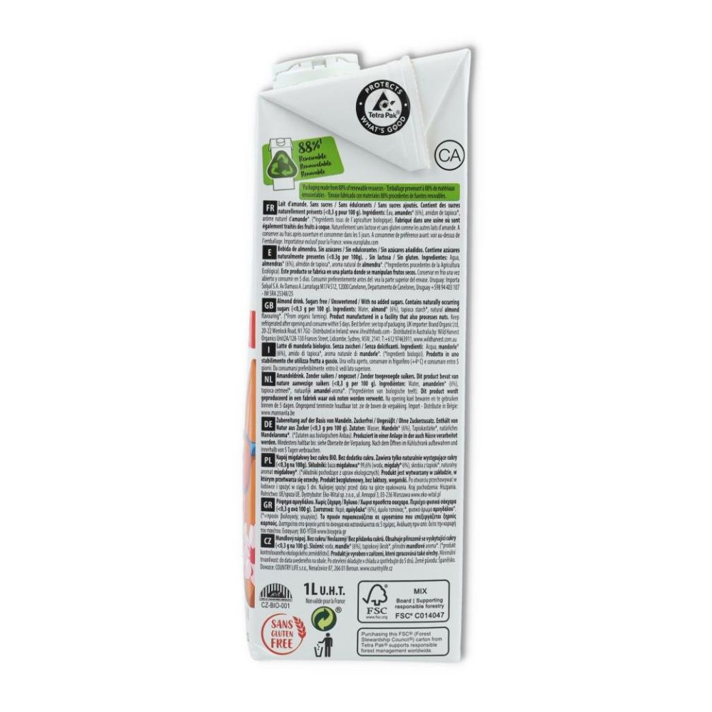 LECHE DE ALMENDRAS ECO  S/ AZUCAR ECOMIL 1000 ml