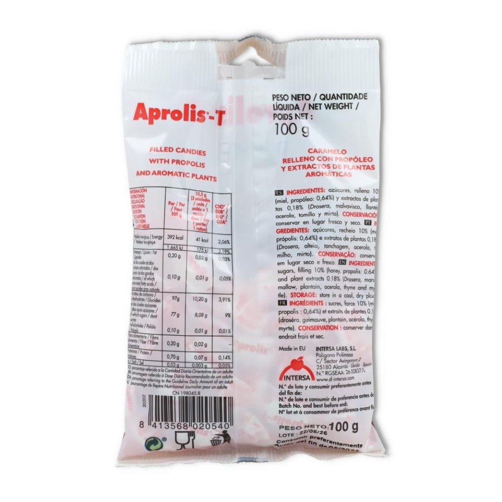 CARAMELOS APROLIS CON RELLENO 100 G INTERSA