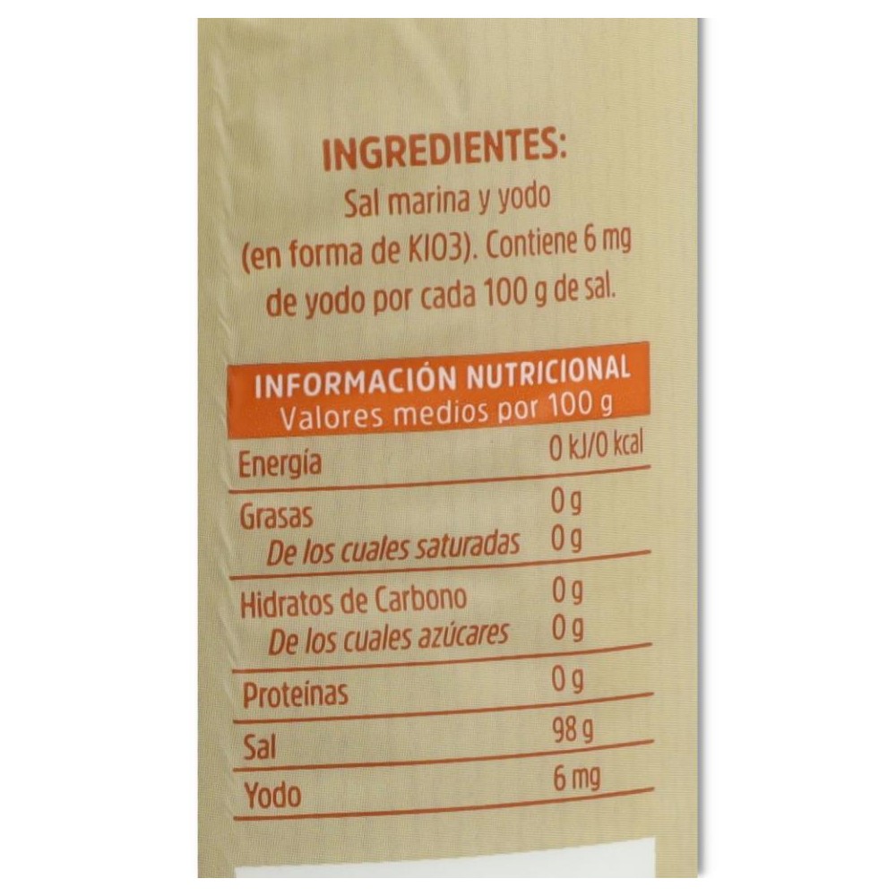 Marismeña Sal marina yodada 1000 gramos