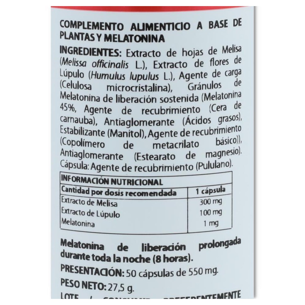 Holomega Melatonina con Lupulo y Melisa 50 cap