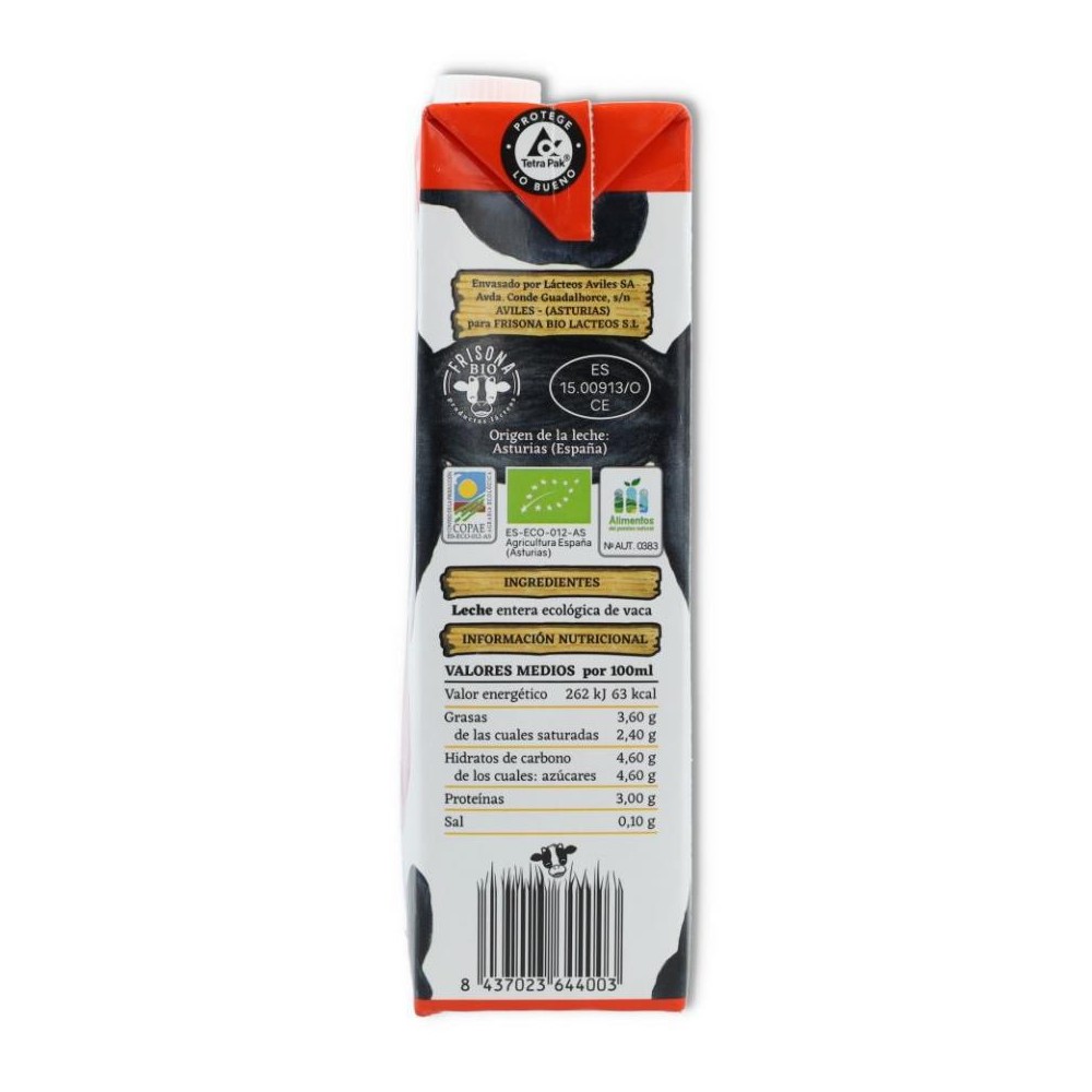 Frisona Leche de Vaca Entera Bio 1 litro 